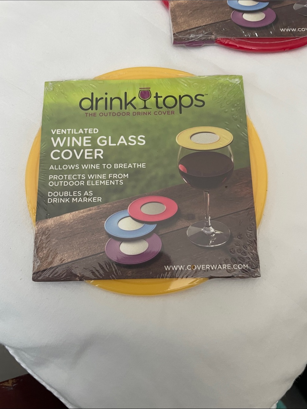 Ventilated Wine Glass Covers - Red & Yellow pack of Two - Picture 3 of 4
